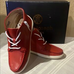 Marc Joseph Red and White Boat Shoes with Moccasin Stitching